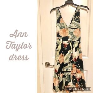 Ann Taylor women palm tree print midi dress